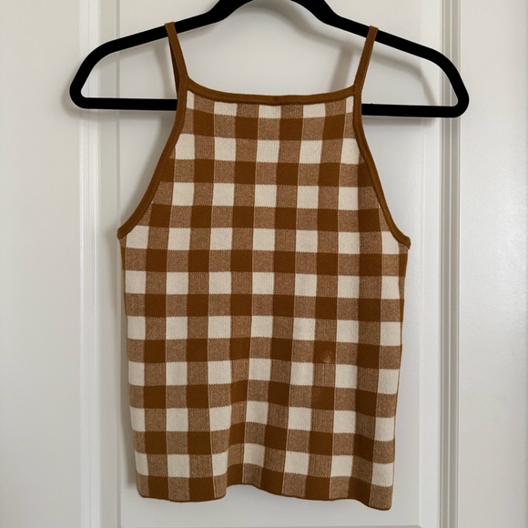 Madewell Tops - NWT Madewell Mustard Brown and Cream Gingham Camisole, XS
